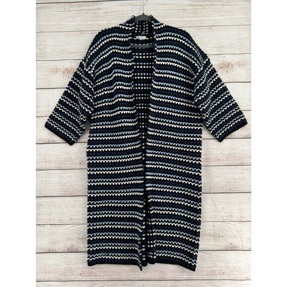 FRNCH Paris Chunky Knit Duster Cardigan Sweater Womens One Size Black Blue - Picture 1 of 13